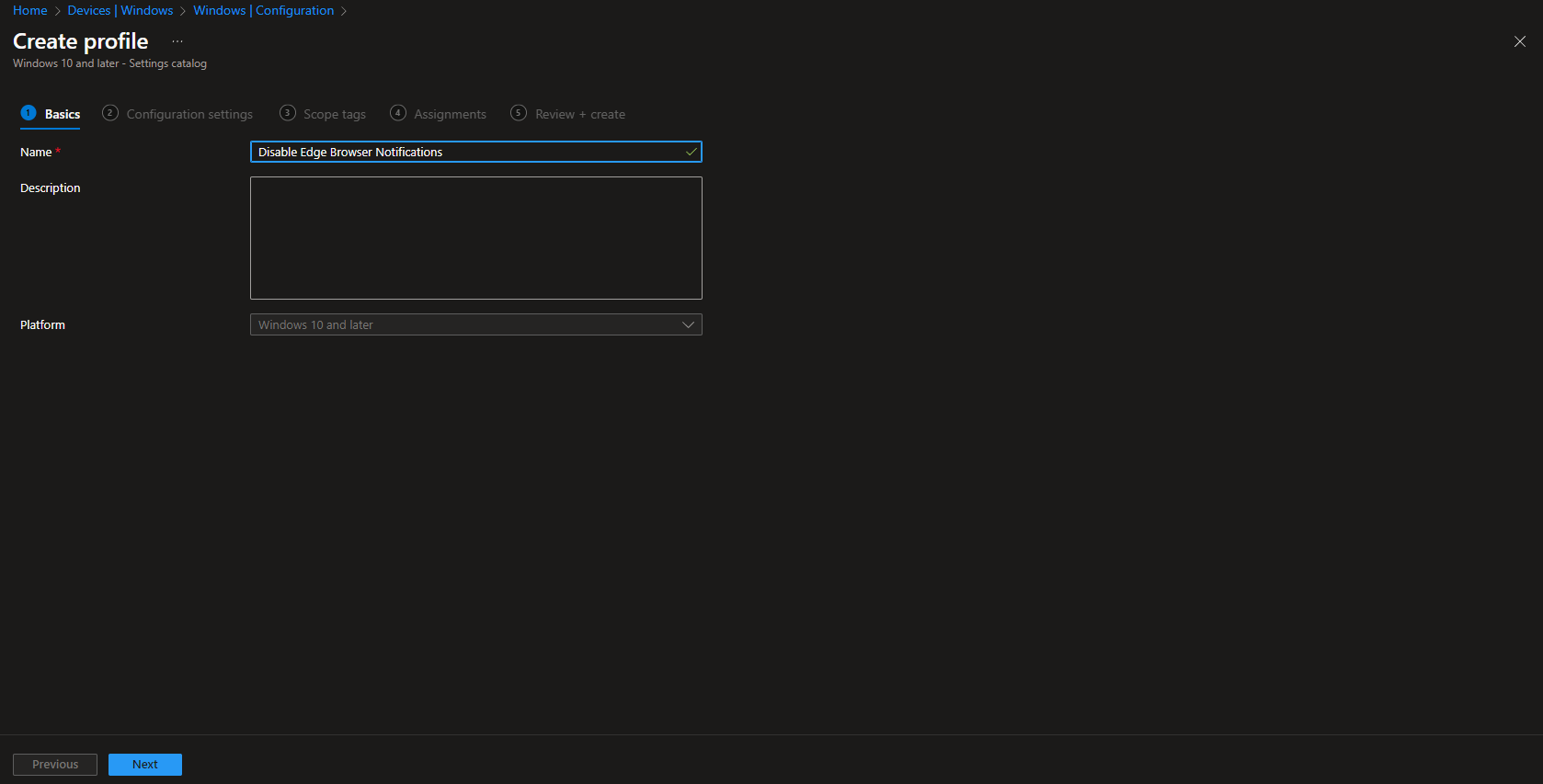 Naming the configuration profile